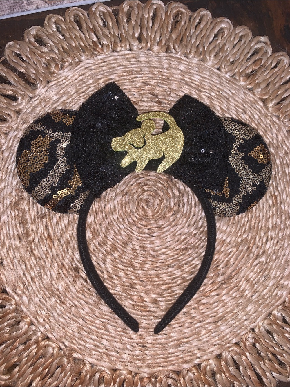 Etsy Simba Leopard Sequin Mouse ears Animal Kingdom black, brown and gold